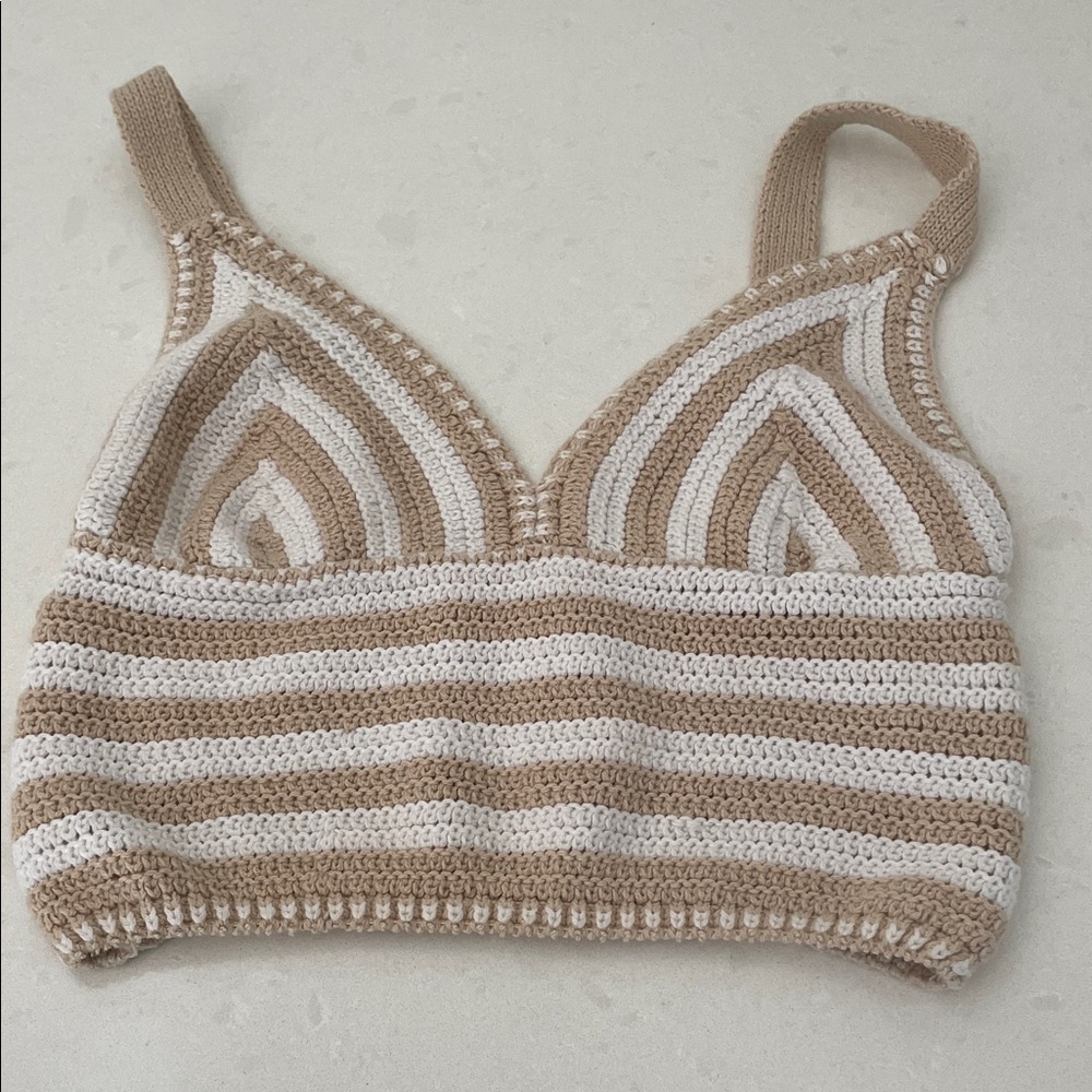Striped Crochet top - Tan and Cream